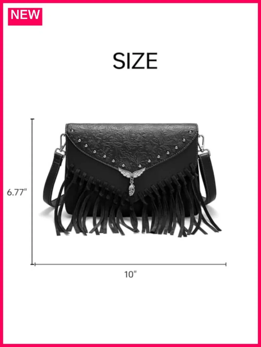 Faux Leather Western Fringe Crossbody Bag with Adjustable Strap